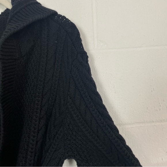 LL Bean Signature Cardigan Belted Long Open Front Hooded Cable Knit Fisherman L - Picture 4 of 15